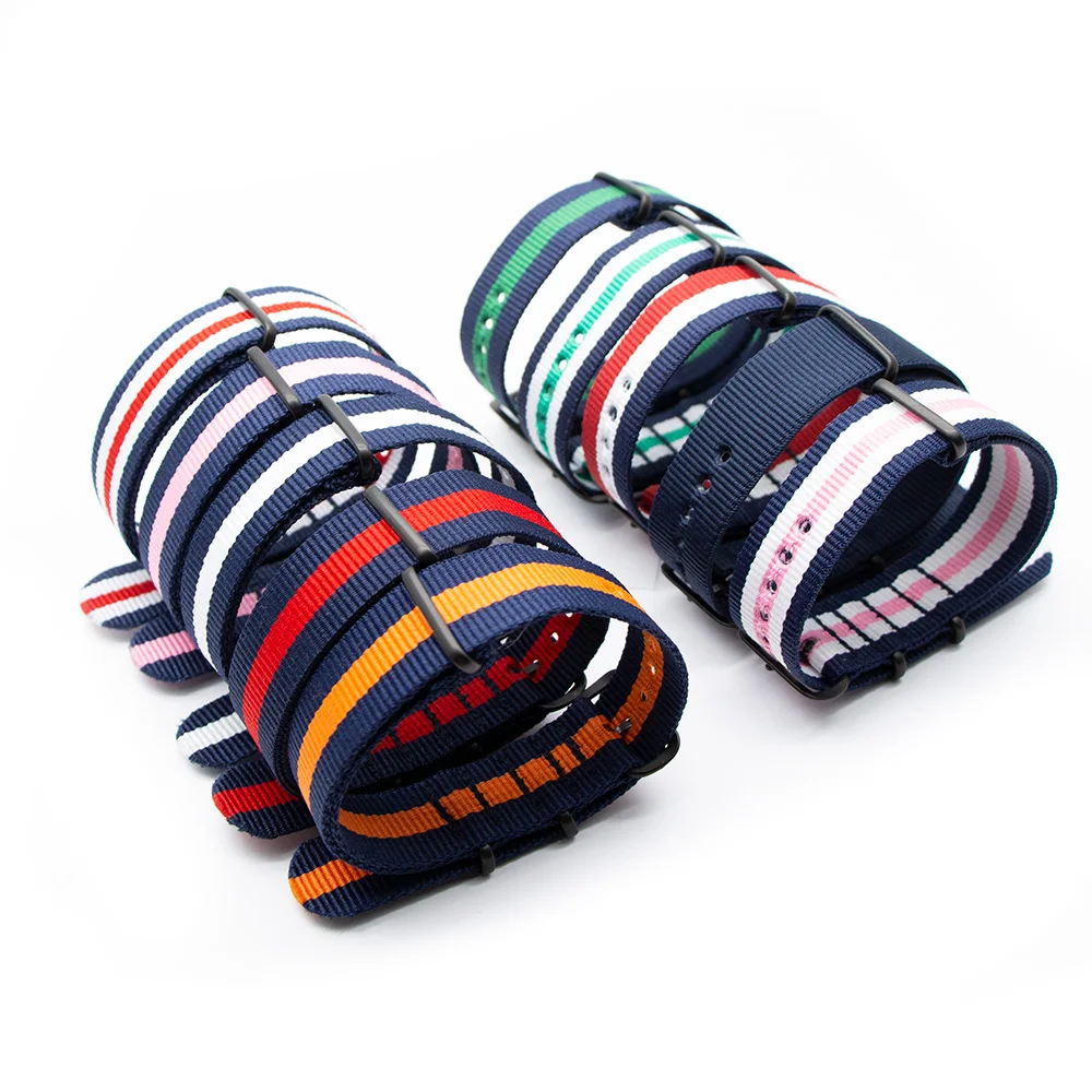 

New Table Attachment Nylon Strap 18mm 20mm 22mm 24mm Black Buckle Striped Weave Watch Belt Striped Sports Watchband