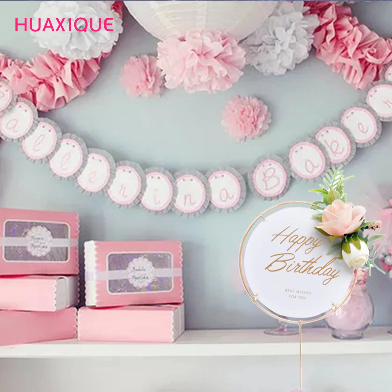 

1pc Happy Birthday Decoration Acrylic Cake Toppers with Flower Mini Cake Toppers Birthday Party Baking Cake Decor Flags Toppers