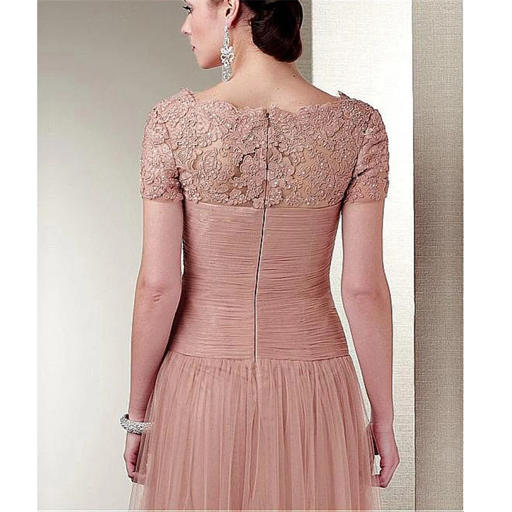 

Excellent Tulle Women's Party Dresses A-line Cap Sleeves Ruffles Beading Vintages Mother of the Bride Dresses For Wedding Dress