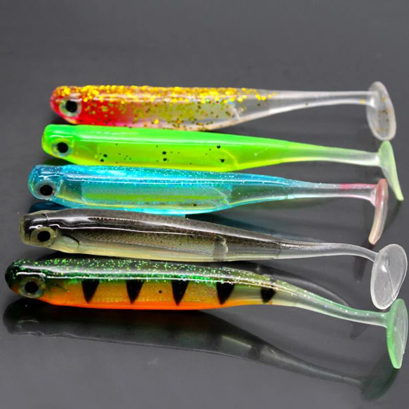 

1PC 3D Fishing Soft Bait T Tail Artificial Sequin Swing Silicone Spinner Carp Bass Lure 5 Different Colors