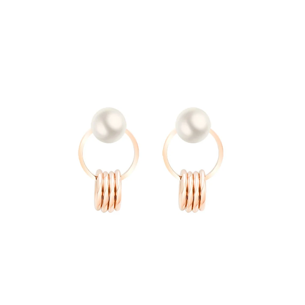 

Double Ring Pearl Ins Style New Earrings Filled Gold / Titanium Steel Oorbellen Minimalist Earrings for Women Anniversary Gift