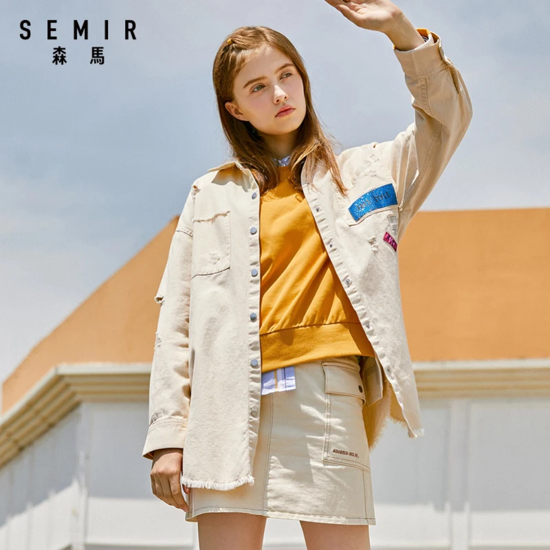 

Женская хлопковая рубашка Semir, с длинным рукавом, с дырками, повседневная, большого размера