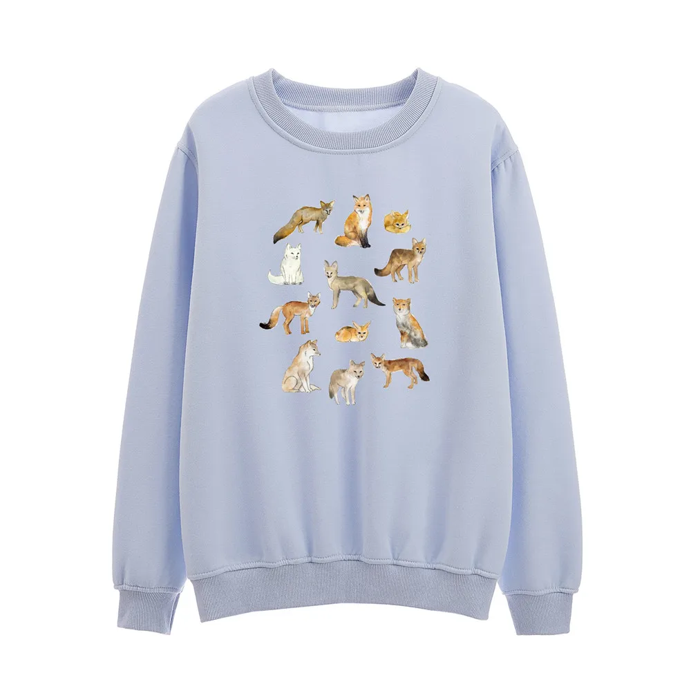 Aesthetic Sweatshirt Crewneck Pullover Women Sweetshirts Autumn Velvet Cute Tops for Teen Girls Hoodies Cute Cartoon Print Foxes