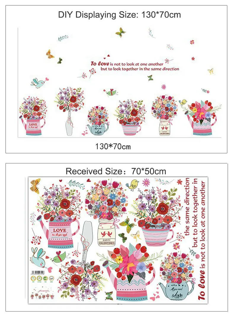 Красочные цветы настенные стикеры в горшке цветочная корзина бабочки наклейки