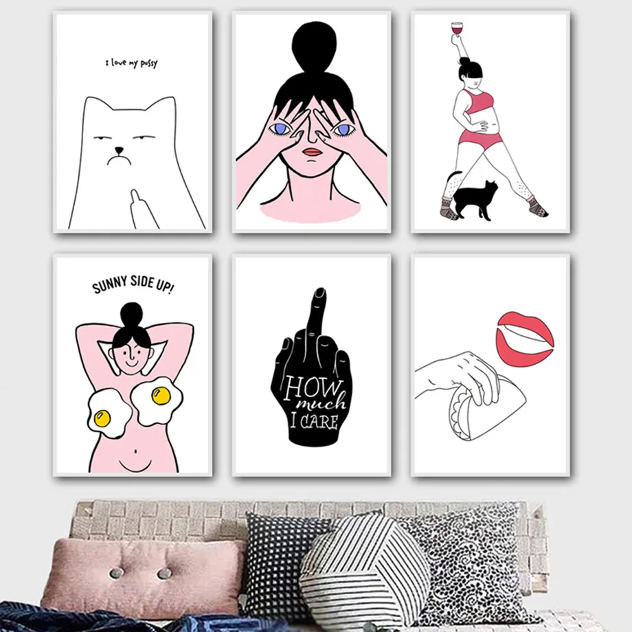 

Wall Art Canvas Painting Cat Sexy Girl Lips Abstract Eyes Quotes Nordic Posters And Prints Cartoon Wall Pictures For Living Room