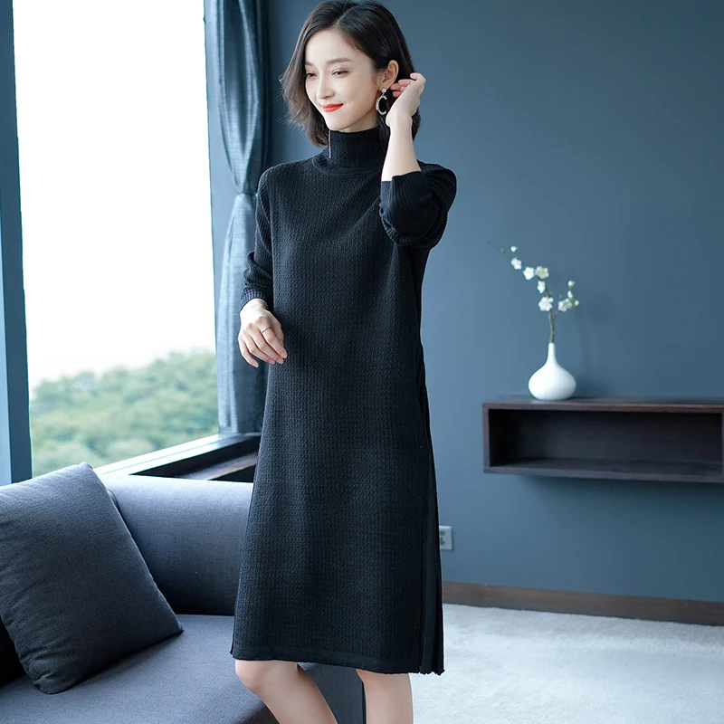 Женское длинное платье с высоким воротником Осень-зима 2020 длинный рукав