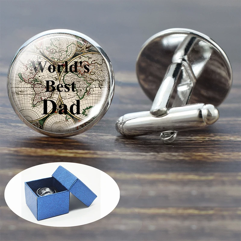 Запонки мужские для костюма рубашки Лучший в мире подарок папы бижутерия со