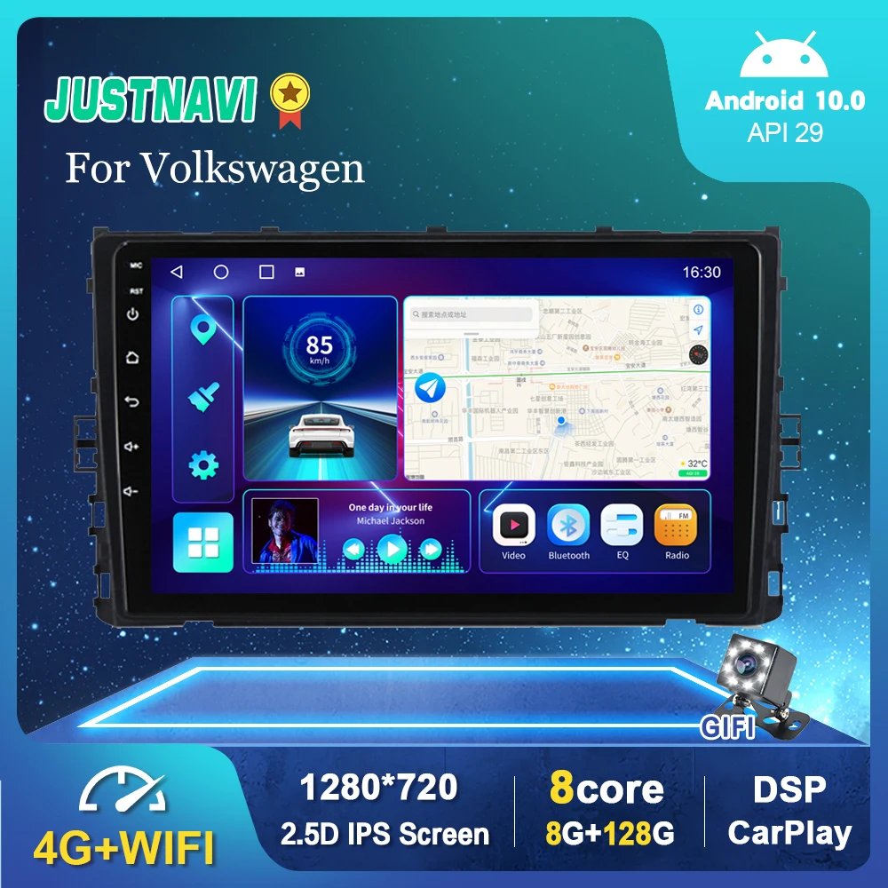 JUSTNAVI Android 10 0 автомобильное радио для VW Volkswagen Universal 2018 Passat Golf Polo B5 B6 GPS DSP Carplay IPS OBD Serero