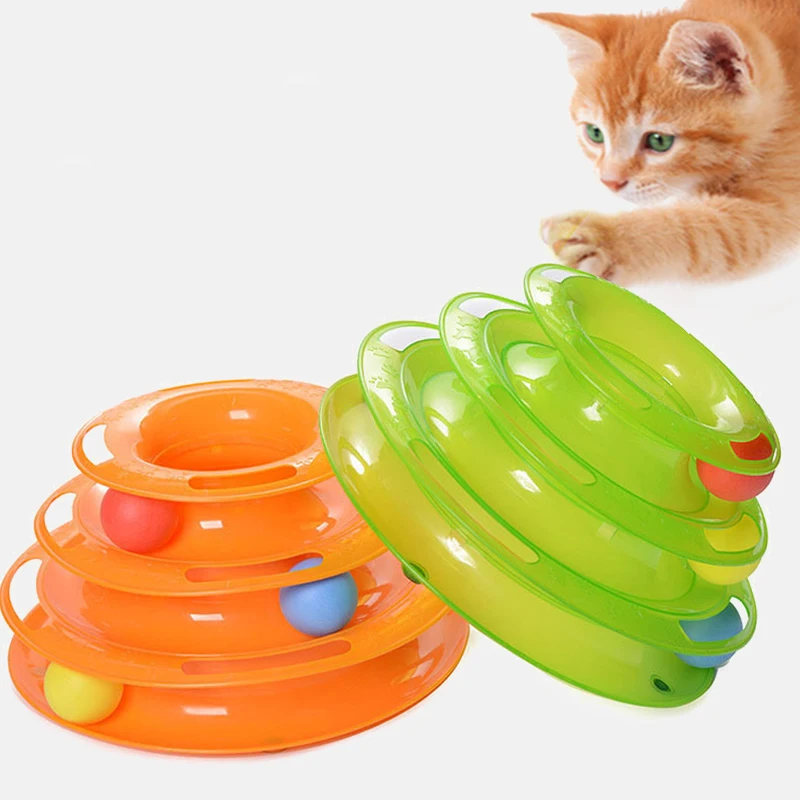 

Three Levels Pet Cat Toy Training Amusement Plate Kitten Tower Tracks Disc Cat Intelligence Amusement Triple Disc Cat Toys Ball
