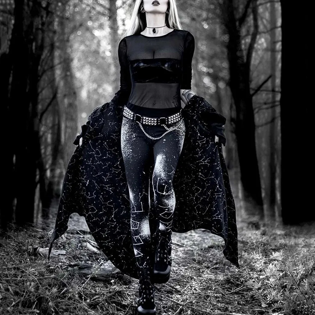 Готический Стиль женские лосины обтягивающие гот узкие брюки с принтом фитнес