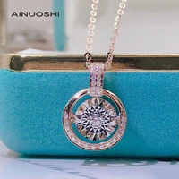 ainuoshi 18k gold round cut 0 10ct real diamond dancing halo shining pendant necklace sweet romantic jewerly for women 18
