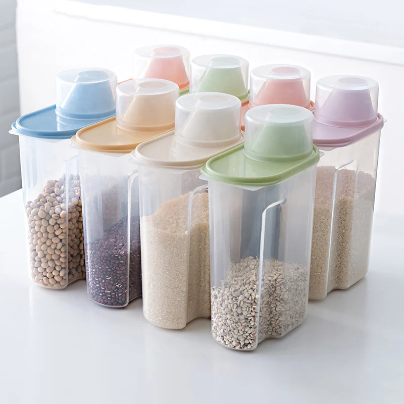 

Dropshipping PP Food Storage Box Plastic Clear Container Set with Pour Lids Kitchen Storage Bottles Jars 67Oz~88Oz H1211