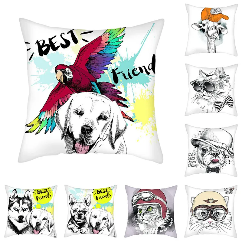 Чехлы на подушку с рисунком собаки кошки из мультфильма и животных для дома