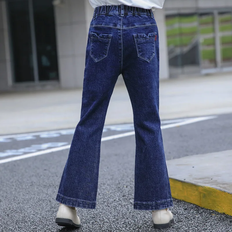 Детские джинсовые брюки осенние модные для мальчиков и девочек синие детская