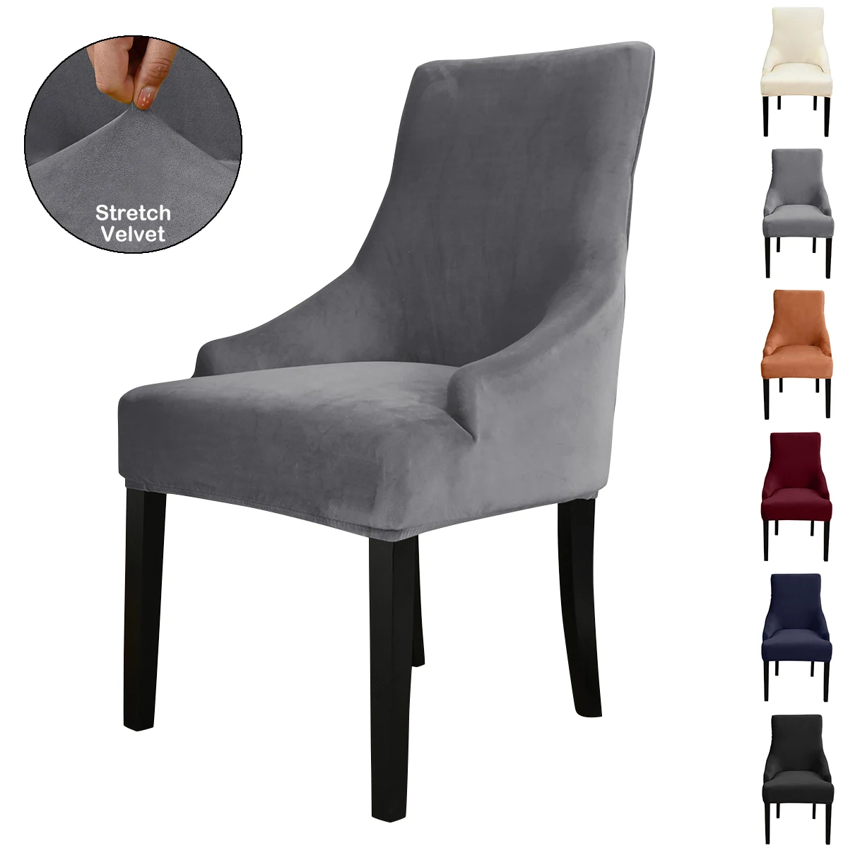 

Solid Colour Velvet Chair Cover Spandex Stretch Arm Seat Slipcover Wingback Chair Protector For Dining Room Home Banquet Decor