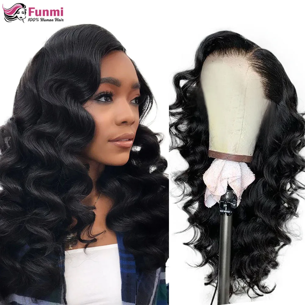 Парик Funmi Loose Wave 13x4 парики из человеческих волос на сетке спереди бразильских без