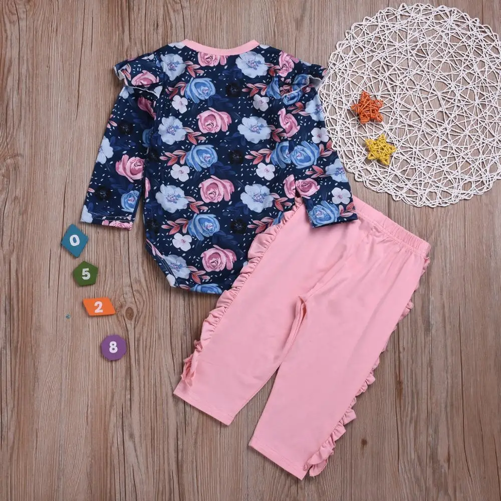 Детский комплект из 2 предметов комбинезон с длинным рукавом и розовые кружевные