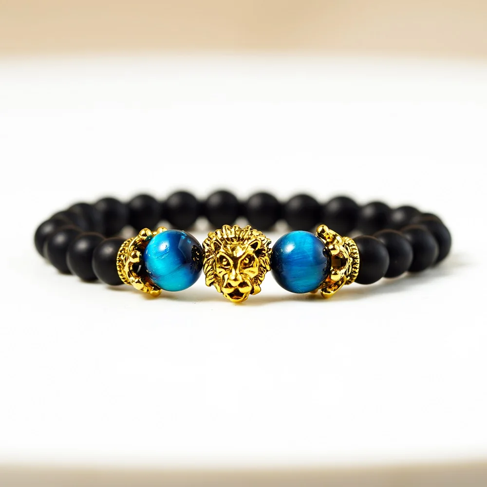 Vintage Crown Lion Head Bracelet Men Fashion Luxury High Quality Tiger Eye Stone Bead Bracelets Jewelry Male Pulseira bileklik | Украшения