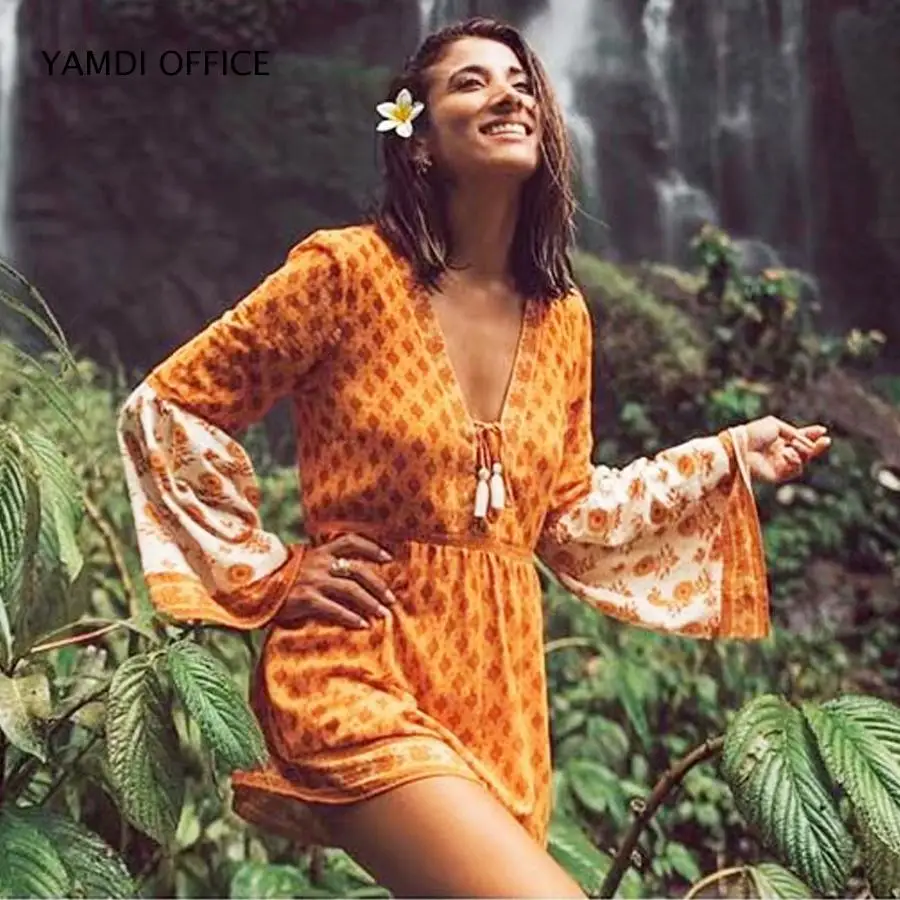 YAMDI осенний палантин комбинезон для женщин с цветочным принтом в винтажном стиле