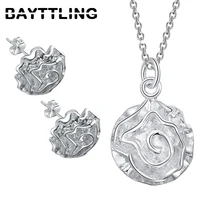 bayttling new 925 sterling silver rose earrings pendant necklace set for women fashion jewelry wedding set gift