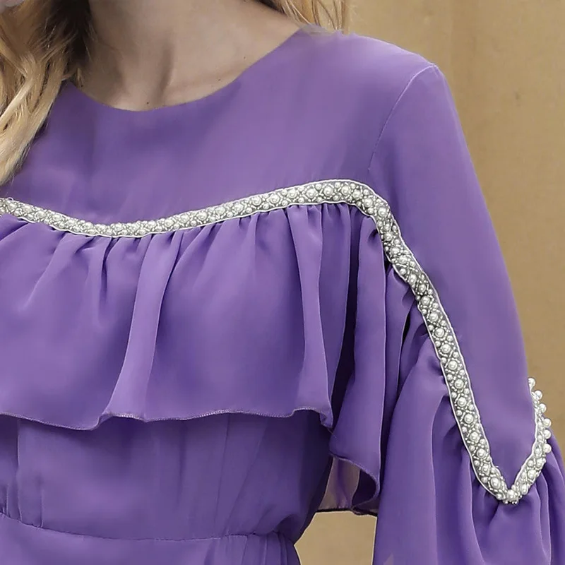 Фиолетовое платье с оборками в Дубае мусульманское хиджаб Марокканское пляжное