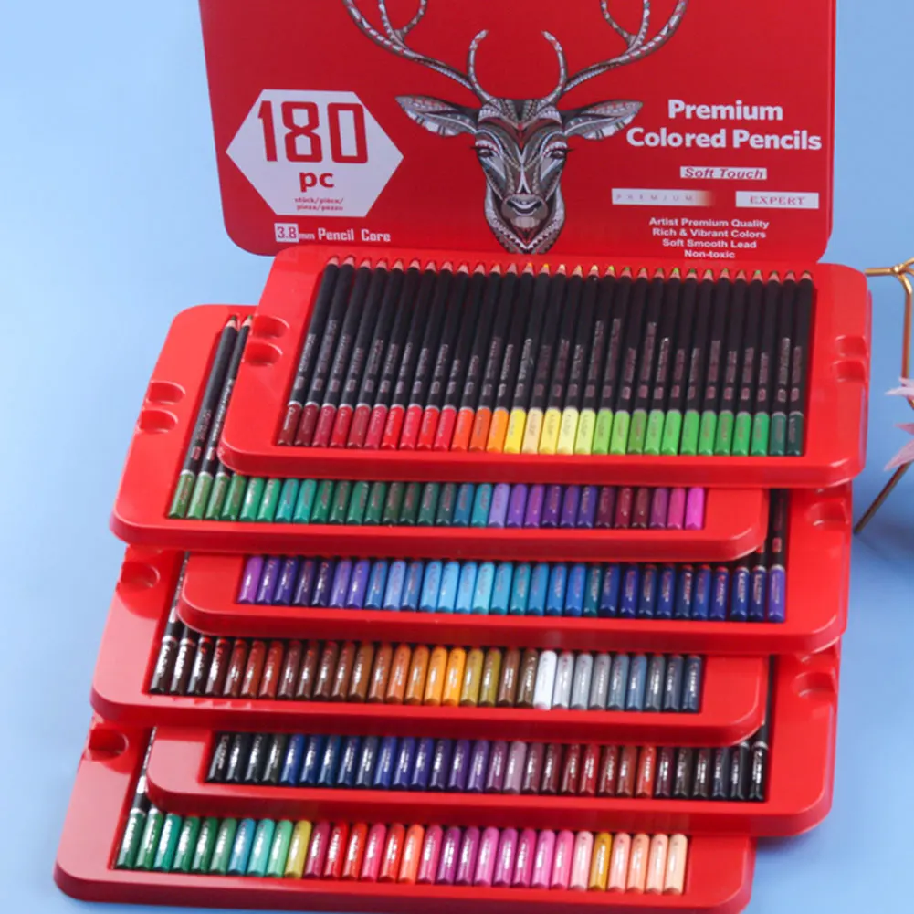 

180 Coloring Pencils Soft 3.8 MM Core Watercolour Soft Oil Color Pencils for Drawing Rich Pigment Colour Pencil Iron Box Set New