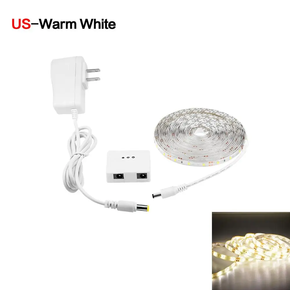 Warm White With US Ручной развертки смарт-переключатель светодиодное освещение для кухни 12 в датчик движения светодиодная лампа в шкаф полоса 1 м-5 м гардероб Спальня украшение ночник - Цвет: Warm White With US