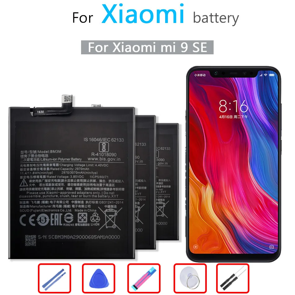 

3070mAh for xiao mi BM3M Mobile Phone Battery For Xiaomi 9 Se Mi9 SE Mi 9SE Mi9SE Bateria Batteries + Free tool