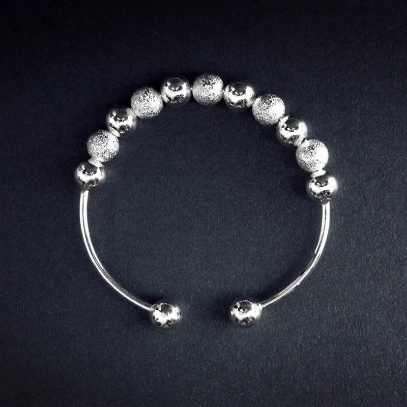 Лидер продаж женские 925 пробы серебряные браслеты с бусинами открытые манжеты и