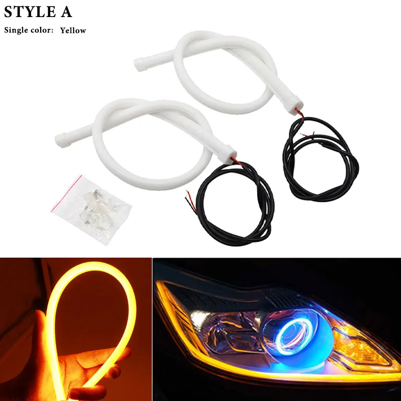 StyleA Yellow Автомобильный 30/45/60 см Гибкие течет дневные ходовые огни бег указатель поворота Ангел глаз белый янтарь Светодиодный дневной светильник головной светильник полосы светодиодный - Color: StyleA Yellow