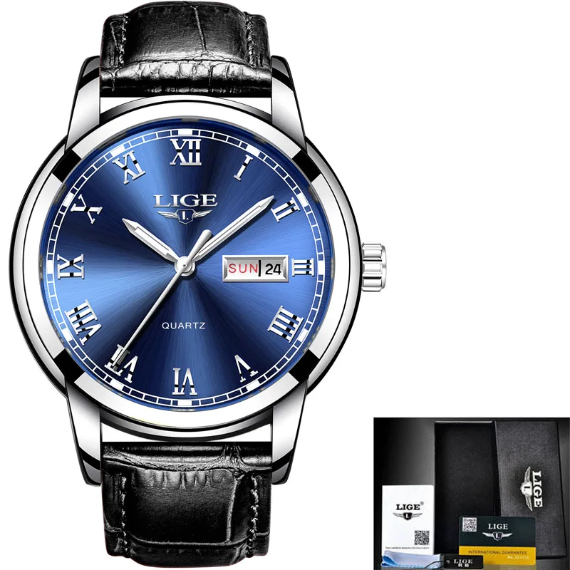 silver blue Reloj hombre LIGE модные деловые мужские часы лучший бренд роскошный силиконовый ремешок Спортивные кварцевые часы мужские военные хронограф - Цвет: silver blue