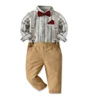 Осенний костюм для мальчиков, рубашка с длинным рукавом и брюки на подтяжках