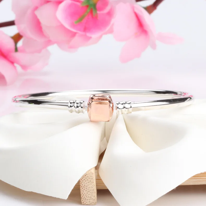 

Authentic 925 Sterling Silver Pan Bracelet New Classic Versatile Rose Gold Button Base Bracelet Fit Charm Women Jewelry