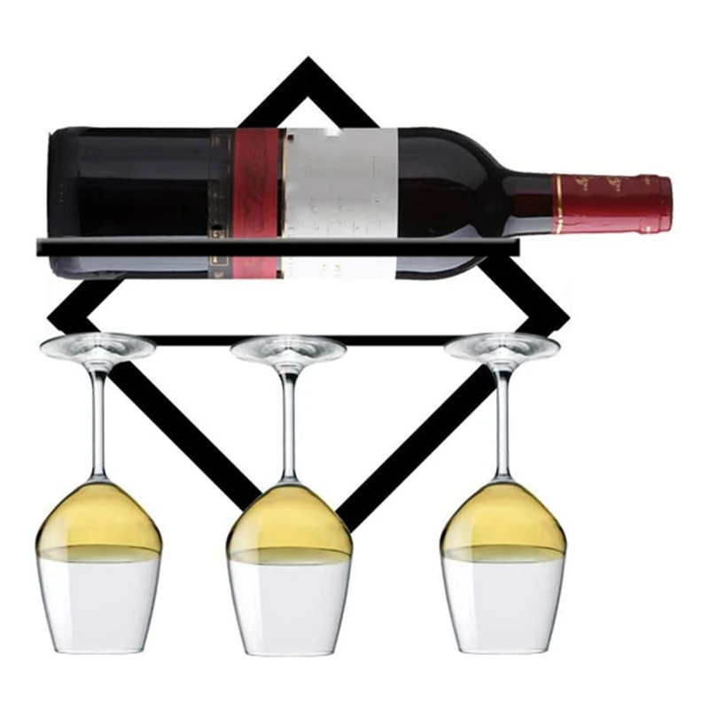 

2-Piece Wall-Mounted Wine Rack,Wine Bottle Rack and Goblet Rack, Home and Kitchen Display Bottling and Glass Racks