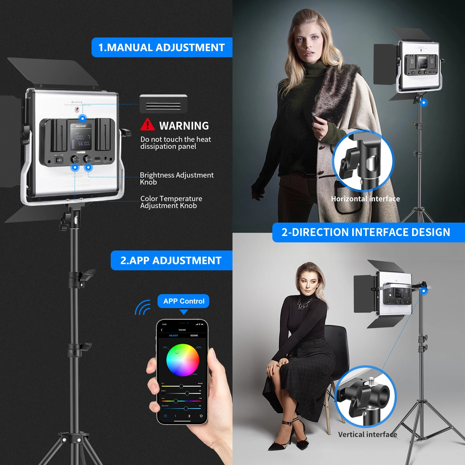 

Neewer 2 Packs 480 RGB Led Light with APP Control, Photography Video Lighting Kit with Stands and Bag, 480 SMD LEDs and etc