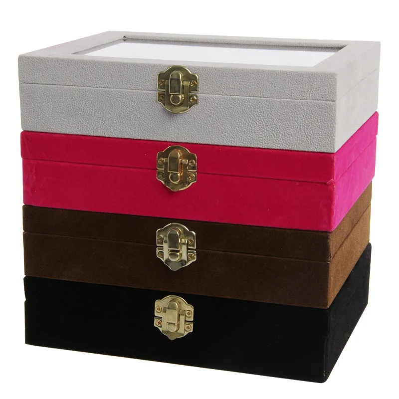 

Velvet Jewelry Organizer Cufflinks Display Holder Earring Ring Box Showcase Tray