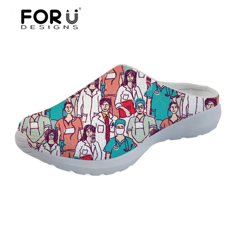 FORUDESIGNS Cartoon Nurse Pattern Sandals Women Slipper Female Summer Shoes for Ladies Sandalias Mujer Women's Flats Mesh - Цвет: YQ2412CA