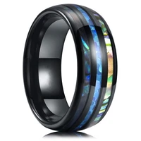 8mm fashion men rings inlaid shells blue tungsten steel rings wedding engagement band ring women jewelry
