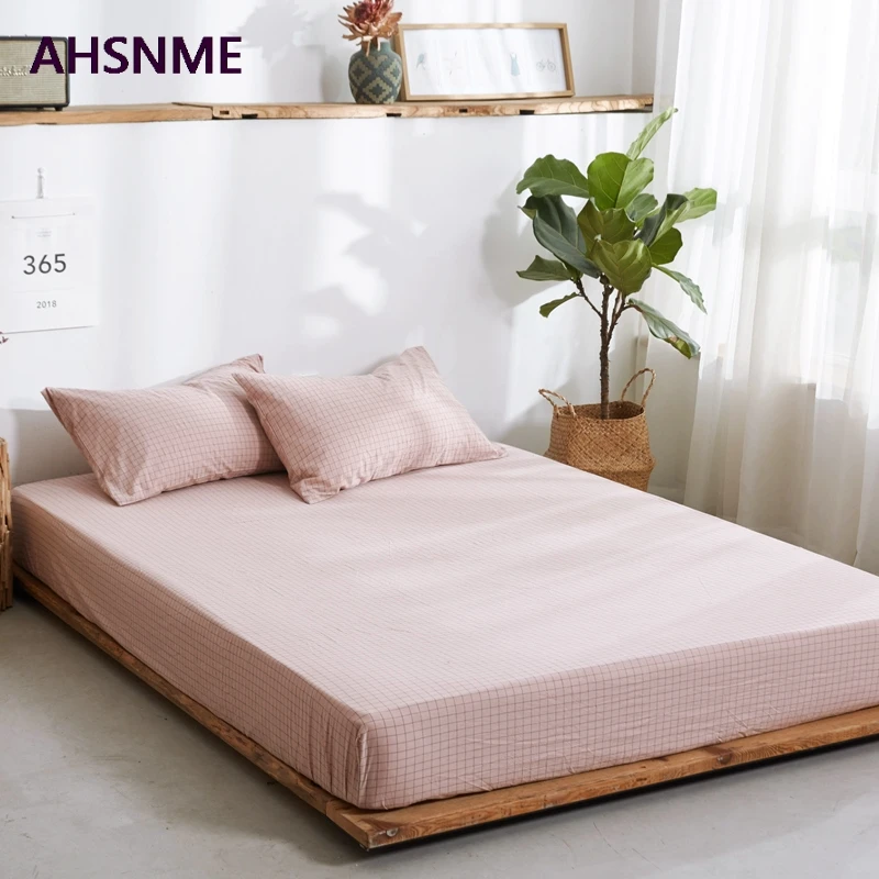 

AHSNME Small pink plaid 100% Cotton sheets Super Soft parure de lit Cool Summer Simple Water Fitted Sheet 150/200/180/200cm
