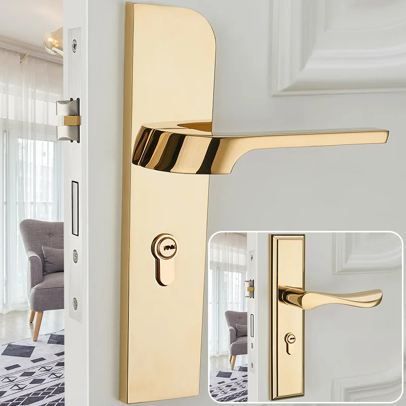 European silent door lock indoor bedroom door lock simple gold solid wood door lock handle American mechanical door lock