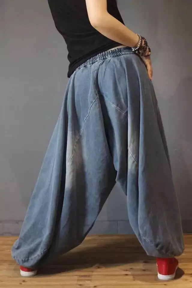 

IEQJ Vintage Do Old Cross-pants Wide Leg Blue Ripped Jeans New High Waist Loose Women Denim Trousers Fashion Spring 2021