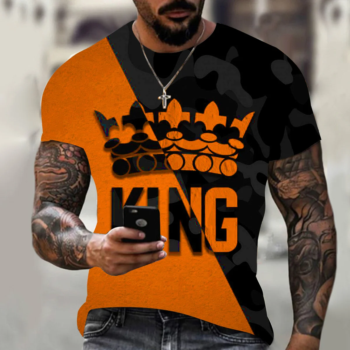

new men's KING Crown 3D printing T-shirt fashion and handsome short-sleeved shirt casual sports plus size men T-shirt