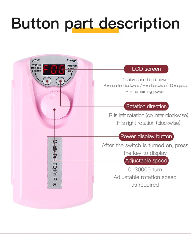 Электрический полировщик для ногтей 30000 об./мин. светодиодный комплект | Красота и