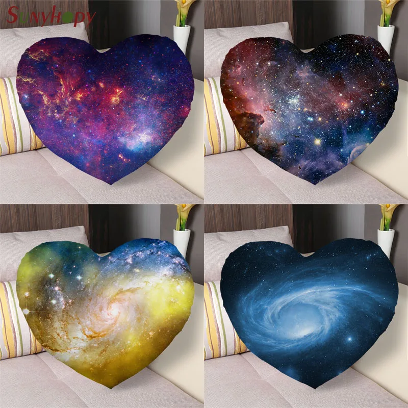 

Galaxy Custom Heart Shape Decorative Cushion Cover Home Decor Zippered Satin Fabric Pillowcase