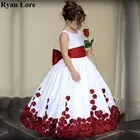 Элегантное бальное платье белого цвета с винно-Красной аппликацией, платья для девочек, 2020, платье принцессы, свадебные платья для первого причастия, пышные платья