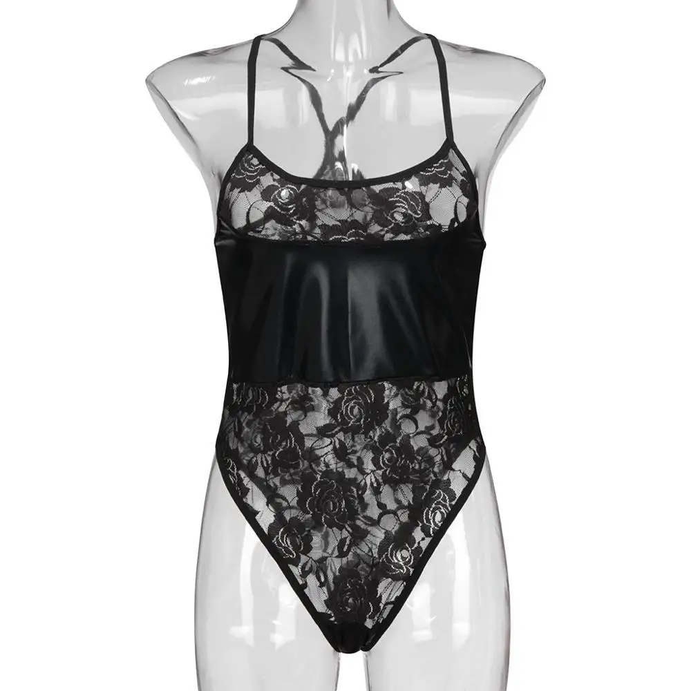 Женский комбинезон из кожи с кружевами модная клубная одежда сексуальное нижнее белье сплайс боди-кон костюм 2019 горячая распродажа E on.