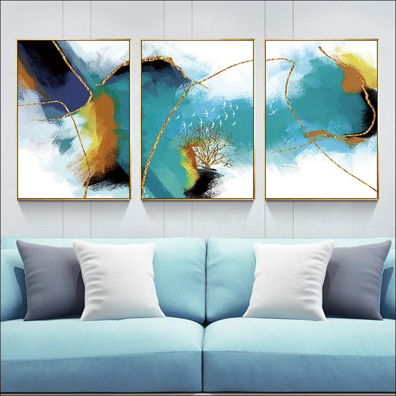 

Abstract poster Nordic style living room mural modern simple picture sofa background wall triple restaurant picture