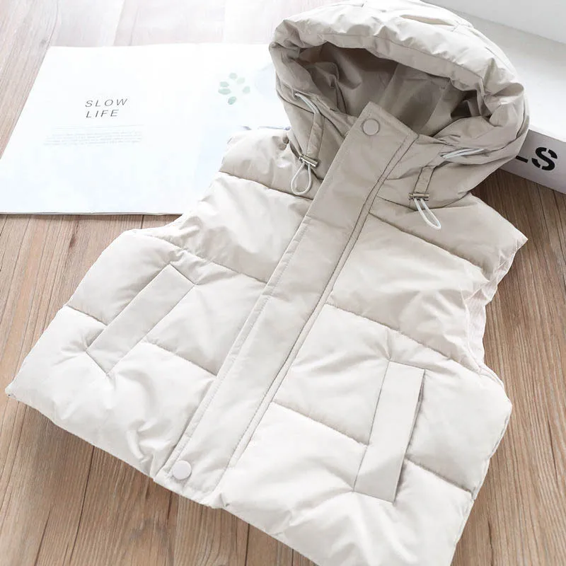 Теплый жилет на подкладке из хлопка с капюшоном для девочек сезон осень зима