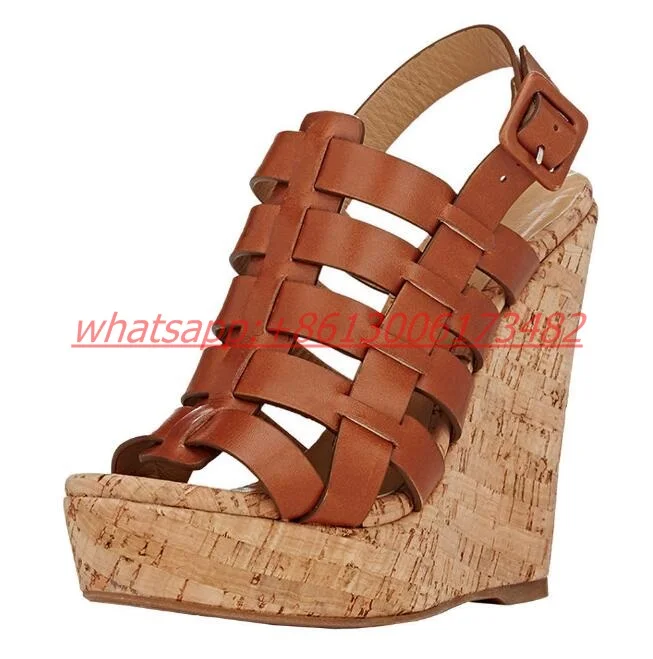 

INS hot woman T strap platform high wedge sandal open toe hollow super high wood heel platform wedge sandals