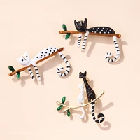 cute spotted lazy cat animal brooch fashion girl school bag clothing black and white cat metal badge brooches accessories
